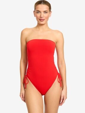 Robin Piccone Red Aubrey Bandeau One Piece Swimsuit Size 4 NWT